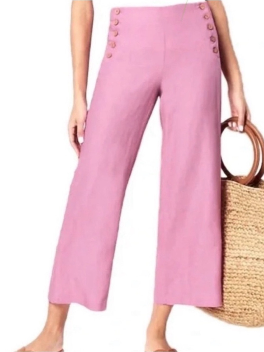 J. Jill Pink Cropped Wide-Leg Sailor Button Pants